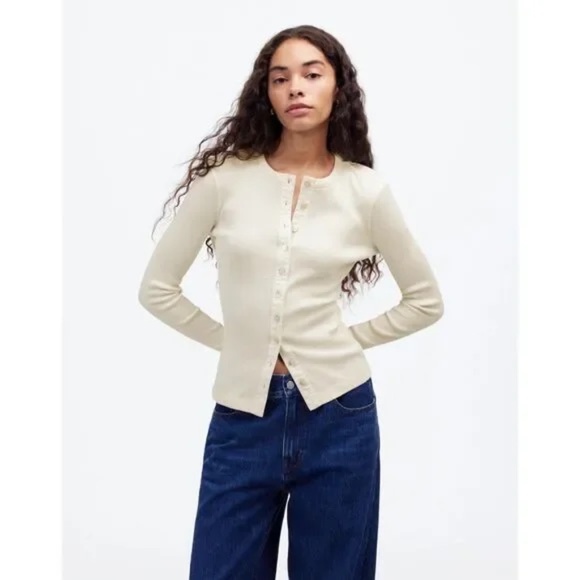 Madewell Tops - Madewell Garment-Dyed Ribbed Cardigan Button Down Front Long Sleeve Tee off XS